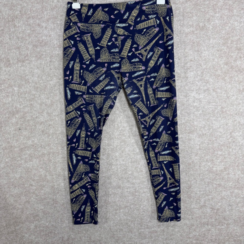 LuLaRoe Leggings Tall Curvy Navy Blue Travel Landmark Print Eiffel Tower Big Ben